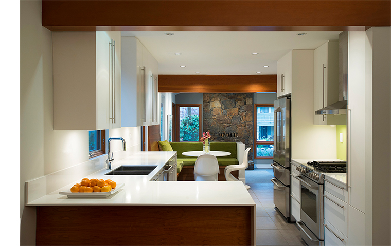 kitchen renovation, custom cabinets, unique window